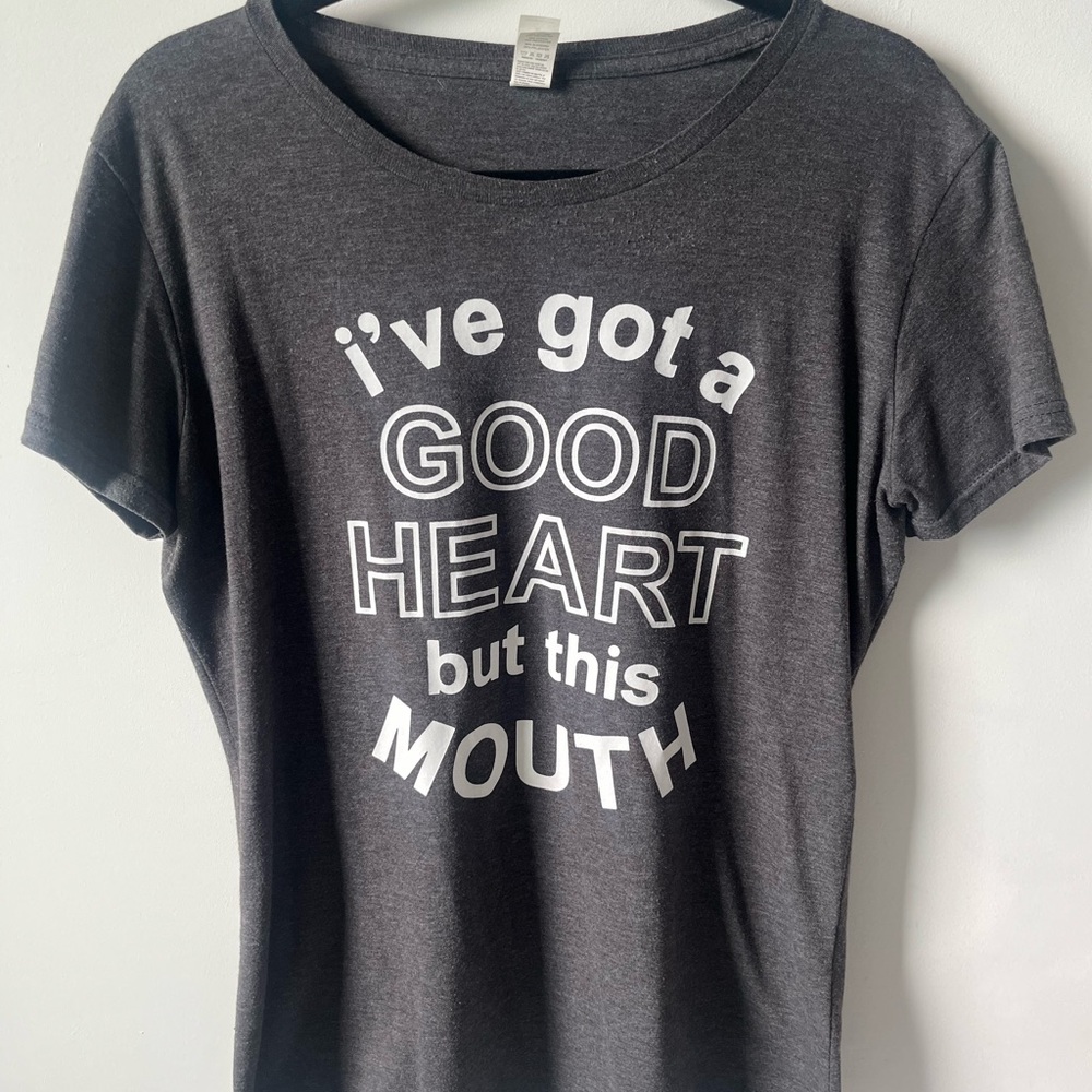 Gray Graphic T-Shirt with White Text